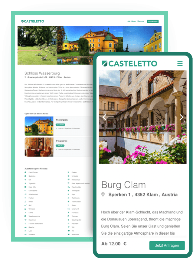 Bild der Webseite von Casteletto im Desktop und Mobile View